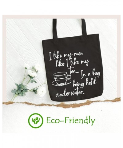 SAUIVD I Like My Men Like I Like My Tea Canvas Tote Bag Eco Friendly Shoulder Bag Teapot Graphic Casual Handbag Black $8.31 T...