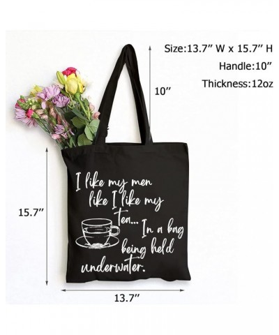 SAUIVD I Like My Men Like I Like My Tea Canvas Tote Bag Eco Friendly Shoulder Bag Teapot Graphic Casual Handbag Black $8.31 T...