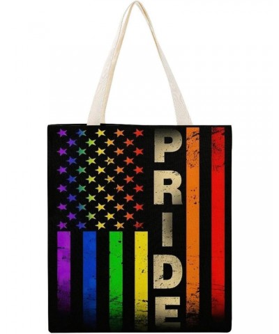 Gay Pride Rainbow American Flag CanvasTote Bag for Women Girl Canvas Shoulder Handbags Cute Large Purse $9.43 Totes