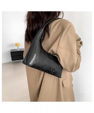 Top-Handle Bag PU Pattern Handbag All-Match Bag Women Shoulder Female Bag Clutch Bag Retro Classic Purse for Dail Black $10.3...