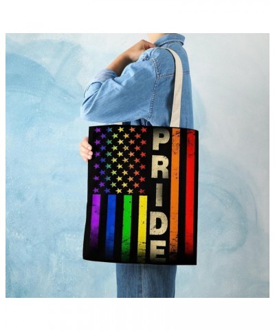 Gay Pride Rainbow American Flag CanvasTote Bag for Women Girl Canvas Shoulder Handbags Cute Large Purse $9.43 Totes