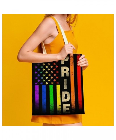 Gay Pride Rainbow American Flag CanvasTote Bag for Women Girl Canvas Shoulder Handbags Cute Large Purse $9.43 Totes