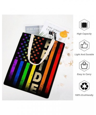 Gay Pride Rainbow American Flag CanvasTote Bag for Women Girl Canvas Shoulder Handbags Cute Large Purse $9.43 Totes