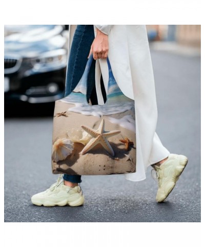 Red Pink Flowers Printed One-Shoulder Commuting Canvas Bag Is Light, Durable And Multifunctional Beach Starfishs $16.90 Totes