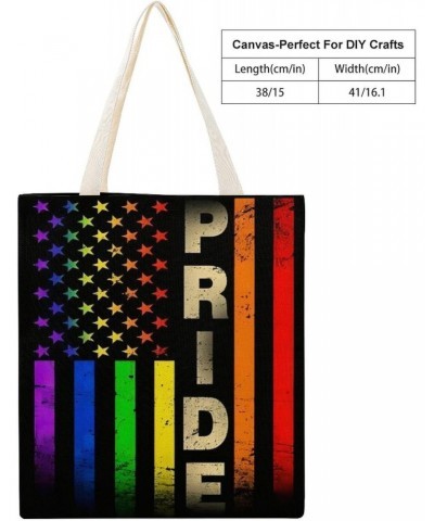 Gay Pride Rainbow American Flag CanvasTote Bag for Women Girl Canvas Shoulder Handbags Cute Large Purse $9.43 Totes