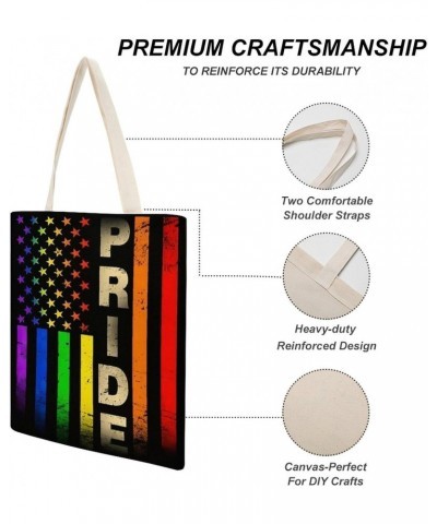 Gay Pride Rainbow American Flag CanvasTote Bag for Women Girl Canvas Shoulder Handbags Cute Large Purse $9.43 Totes