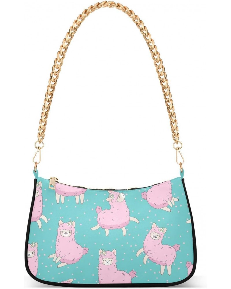 Pink Llama Shoulder Bags for Women Small Handbags Mini Clutch Purse $12.90 Shoulder Bags