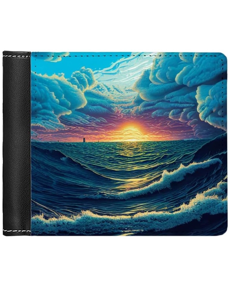 Wave Men's Wallet - Water Wallet - Printed Wallet (Black) Black $15.59 Wallets