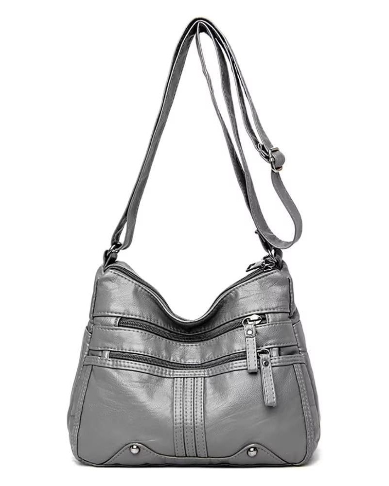 Shoulder Bag for Women Soft PU Leather Crossbody Purse Multi-pocket Travel Shoulder Purse Casual Satchel Grey $19.79 Satchels