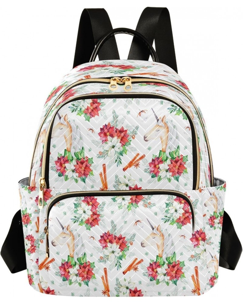 Christmas with Flowers Cute Unicorn Backpack Purse for Women Travel Handbag Shoulder Bag $17.50 Backpacks