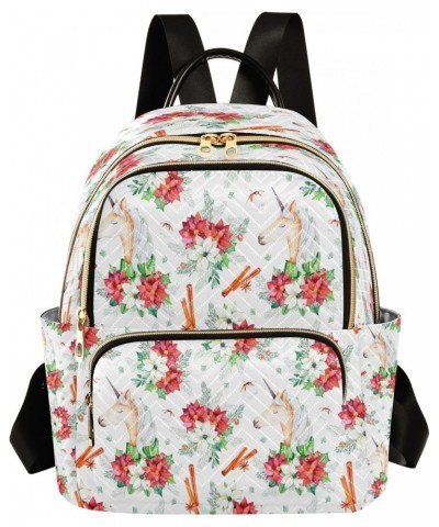 Christmas with Flowers Cute Unicorn Backpack Purse for Women Travel Handbag Shoulder Bag $17.50 Backpacks