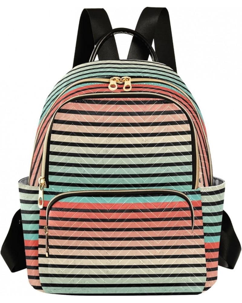 Vintage Retro Stripe Women's Backpack Purse Causal Daypack Work Travel College Business Trip Bag Shoulder Bag Medium $13.43 B...