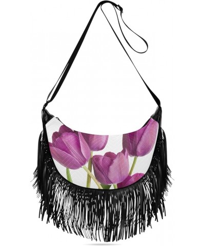 Women Fringe Tassel Cross Body Bag Purple Tulip Leisure Shoulder Bag Color581 $11.63 Crossbody Bags