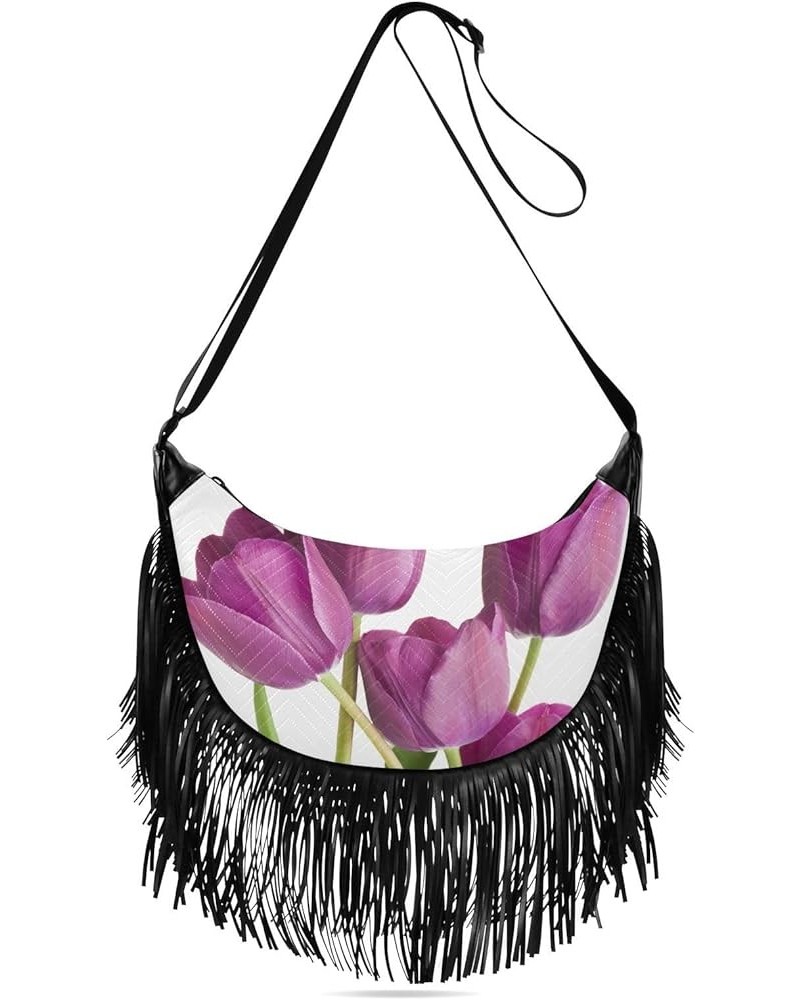 Women Fringe Tassel Cross Body Bag Purple Tulip Leisure Shoulder Bag Color581 $11.63 Crossbody Bags