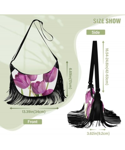 Women Fringe Tassel Cross Body Bag Purple Tulip Leisure Shoulder Bag Color581 $11.63 Crossbody Bags