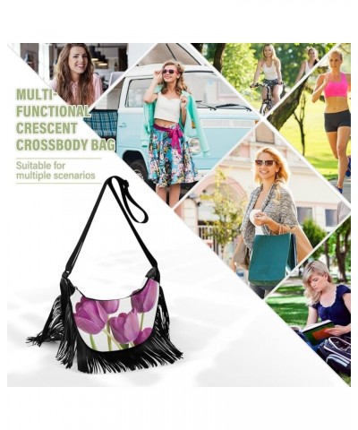 Women Fringe Tassel Cross Body Bag Purple Tulip Leisure Shoulder Bag Color581 $11.63 Crossbody Bags