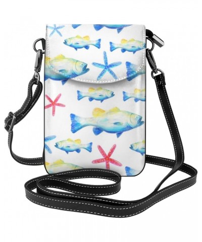 Watercolor Fish Starfish Pattern Crossbody Wallet Phone Bag for Women Mini Shoulder Bag Cell Phone Purse $17.33 Crossbody Bags