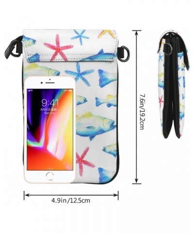 Watercolor Fish Starfish Pattern Crossbody Wallet Phone Bag for Women Mini Shoulder Bag Cell Phone Purse $17.33 Crossbody Bags