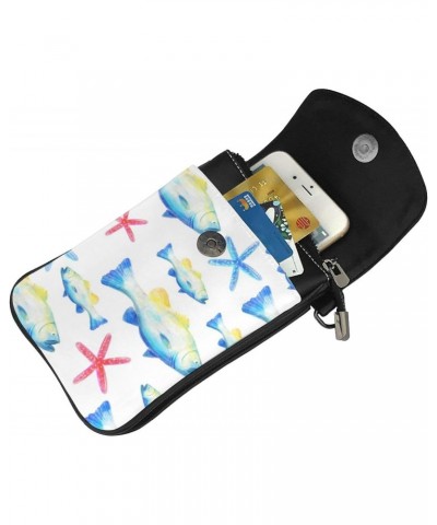 Watercolor Fish Starfish Pattern Crossbody Wallet Phone Bag for Women Mini Shoulder Bag Cell Phone Purse $17.33 Crossbody Bags