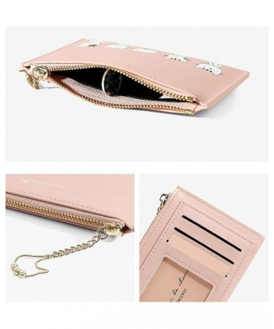 Cute Cat Chain Women Wallet PU Leather Credit Card Case Holder Organizer Zipper Coins Purse with ID Window (Blue) Pink $8.64 ...