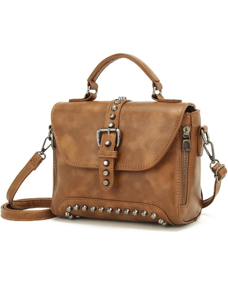 Handbag and Purse for Women PU Leather Crossbody Bag Rivets Satchel Fashion Shoulder Bag Top-Handle Tote Brown $24.42 Totes