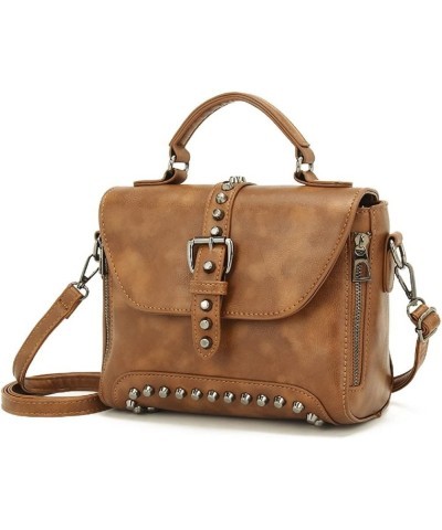 Handbag and Purse for Women PU Leather Crossbody Bag Rivets Satchel Fashion Shoulder Bag Top-Handle Tote Brown $24.42 Totes