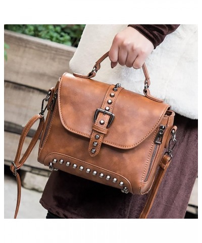 Handbag and Purse for Women PU Leather Crossbody Bag Rivets Satchel Fashion Shoulder Bag Top-Handle Tote Brown $24.42 Totes