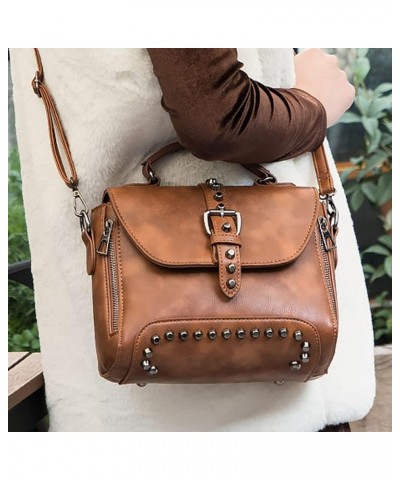 Handbag and Purse for Women PU Leather Crossbody Bag Rivets Satchel Fashion Shoulder Bag Top-Handle Tote Brown $24.42 Totes