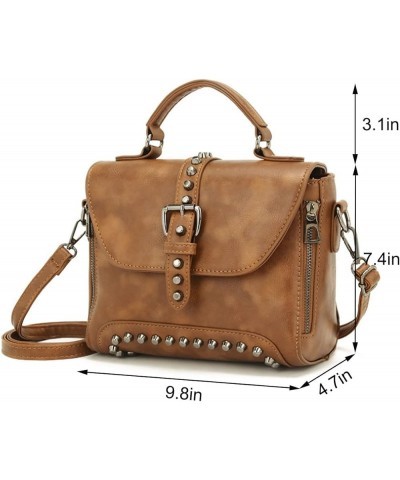 Handbag and Purse for Women PU Leather Crossbody Bag Rivets Satchel Fashion Shoulder Bag Top-Handle Tote Brown $24.42 Totes