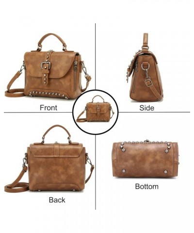 Handbag and Purse for Women PU Leather Crossbody Bag Rivets Satchel Fashion Shoulder Bag Top-Handle Tote Brown $24.42 Totes