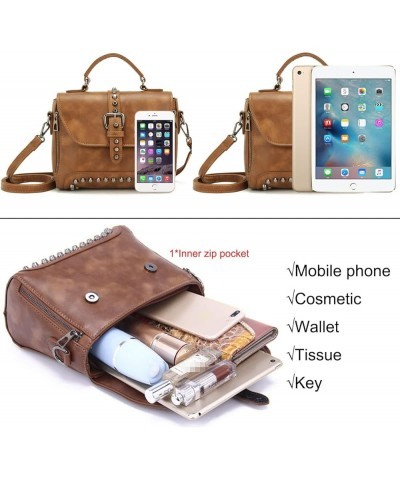 Handbag and Purse for Women PU Leather Crossbody Bag Rivets Satchel Fashion Shoulder Bag Top-Handle Tote Brown $24.42 Totes