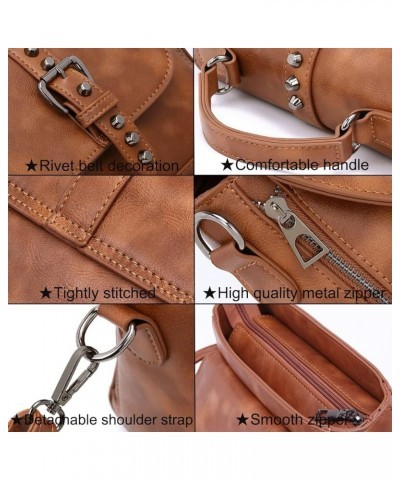 Handbag and Purse for Women PU Leather Crossbody Bag Rivets Satchel Fashion Shoulder Bag Top-Handle Tote Brown $24.42 Totes