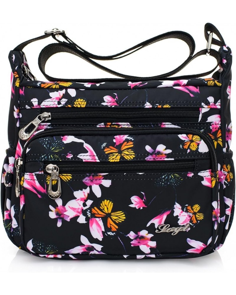 Womens Nylon Crossbody Bag With Flowers Shoulder Messenger Bags Wallet Multicolor Multicolor,black $10.79 Crossbody Bags