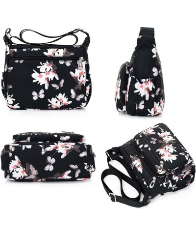 Womens Nylon Crossbody Bag With Flowers Shoulder Messenger Bags Wallet Multicolor Multicolor,black $10.79 Crossbody Bags