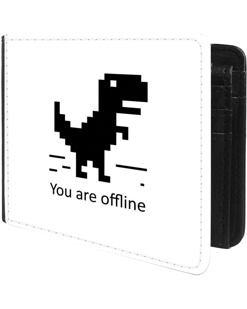 Unique Desige Pattern - Pixel Art Dinosaur and Text You Are Offline, Slim Front Pocket Wallet Billfold RFID Blocking $10.00 W...