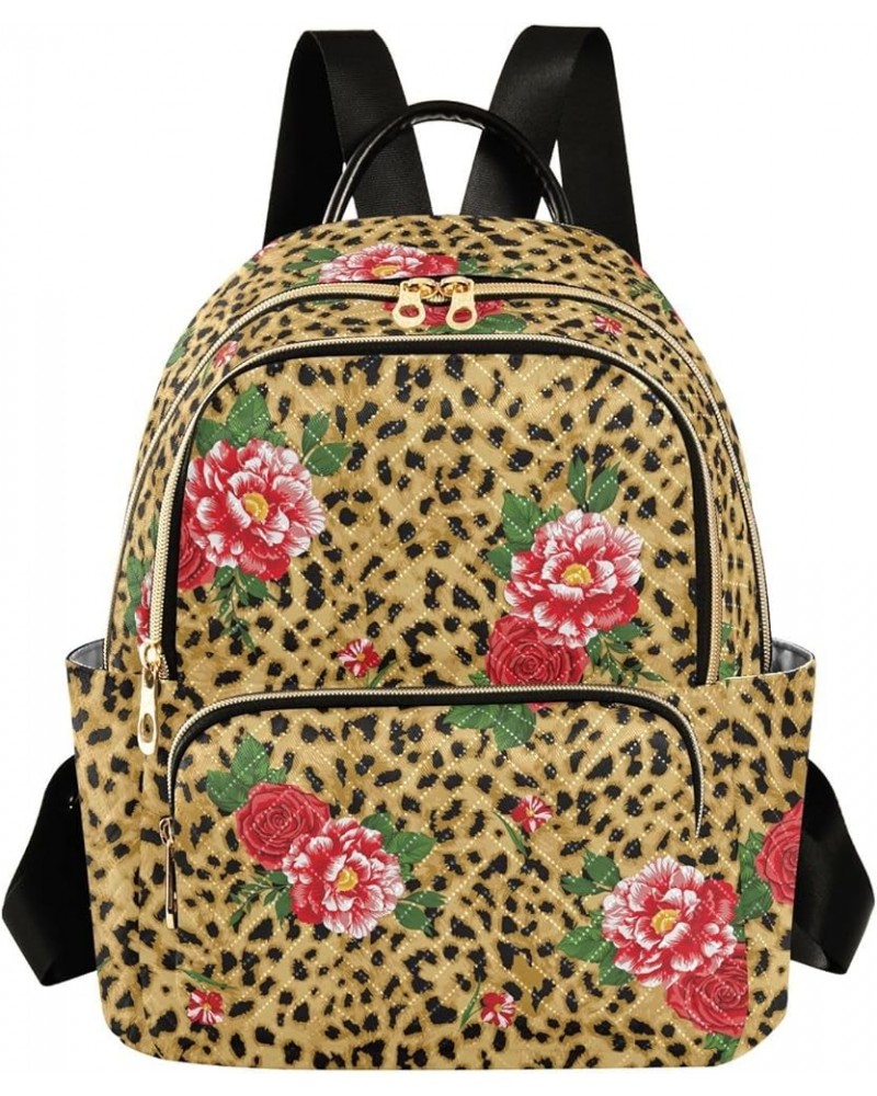 Rose Leopard Quilted Backpack for Women Travel Bags Shoulder Bag Purse for Work Daily Nurse M Small $17.35 Backpacks