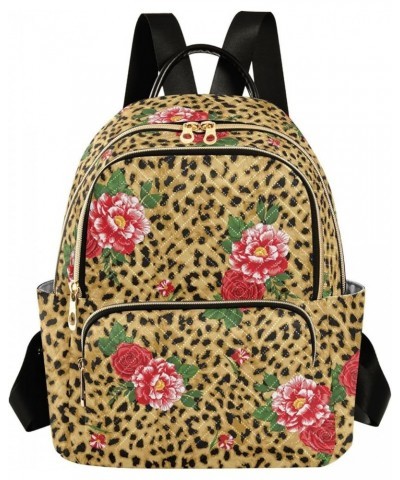 Rose Leopard Quilted Backpack for Women Travel Bags Shoulder Bag Purse for Work Daily Nurse M Small $17.35 Backpacks