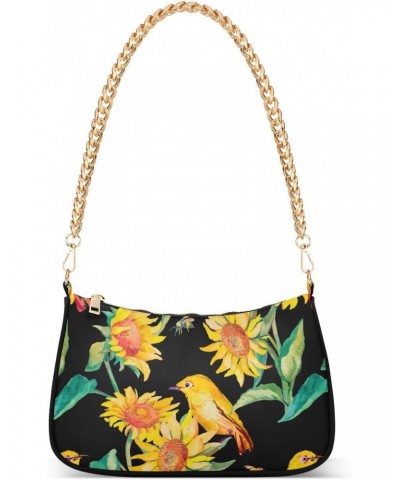 Sunflower Bird Bee Flower Floral Shoulder Bag Purse for Women Tote Handbag with Zipper Closure $12.40 Totes