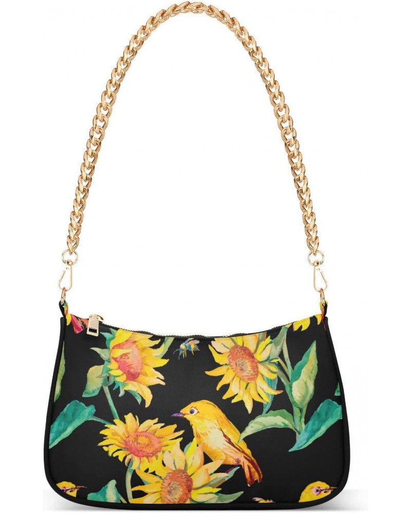 Sunflower Bird Bee Flower Floral Shoulder Bag Purse for Women Tote Handbag with Zipper Closure $12.40 Totes