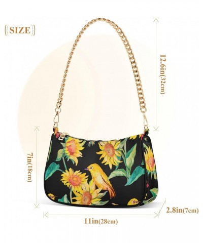 Sunflower Bird Bee Flower Floral Shoulder Bag Purse for Women Tote Handbag with Zipper Closure $12.40 Totes