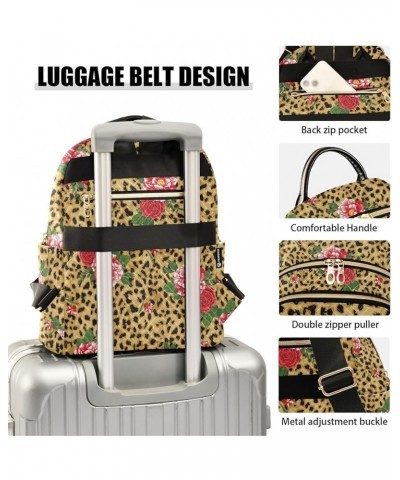 Rose Leopard Quilted Backpack for Women Travel Bags Shoulder Bag Purse for Work Daily Nurse M Small $17.35 Backpacks