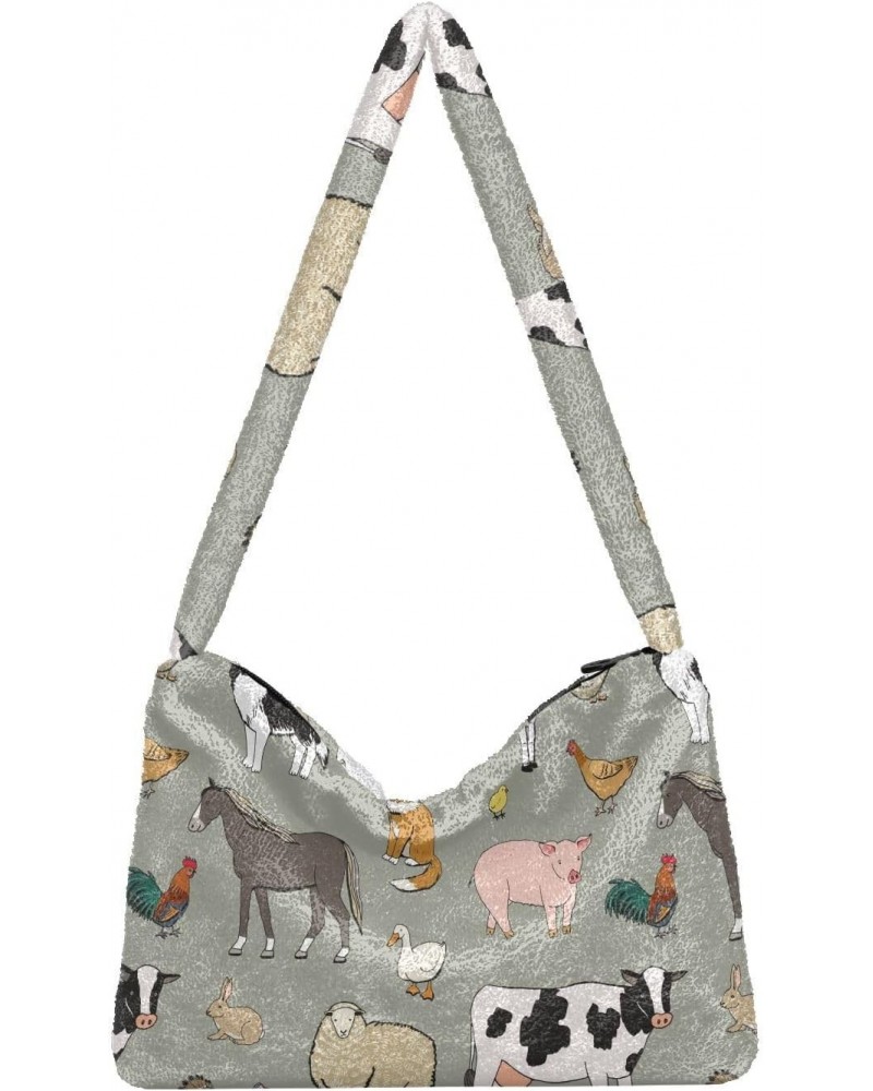 Farm Animals Shoulder Tote Bags for Women Furry Crossbody bag Hobo Handbag Purses for Travel College Work $8.40 Totes