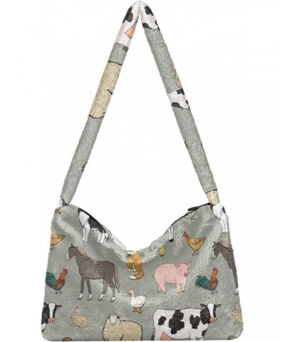 Farm Animals Shoulder Tote Bags for Women Furry Crossbody bag Hobo Handbag Purses for Travel College Work $8.40 Totes