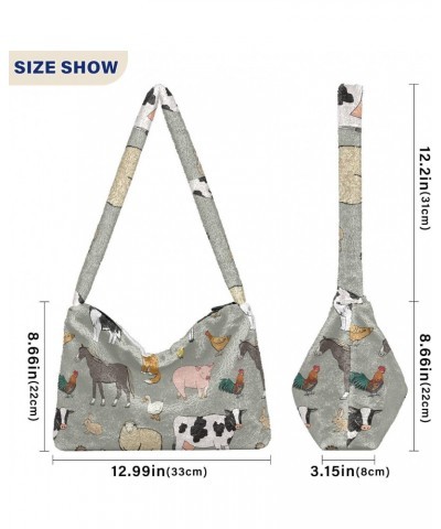 Farm Animals Shoulder Tote Bags for Women Furry Crossbody bag Hobo Handbag Purses for Travel College Work $8.40 Totes