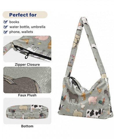 Farm Animals Shoulder Tote Bags for Women Furry Crossbody bag Hobo Handbag Purses for Travel College Work $8.40 Totes