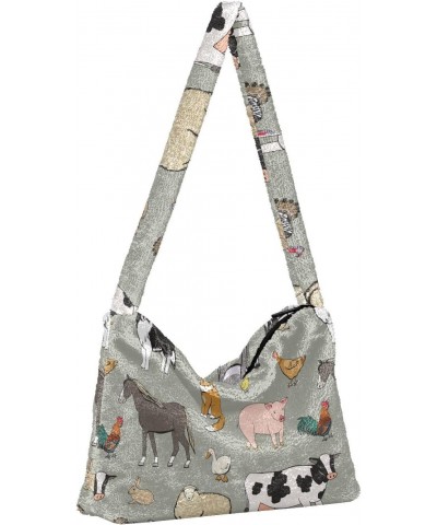 Farm Animals Shoulder Tote Bags for Women Furry Crossbody bag Hobo Handbag Purses for Travel College Work $8.40 Totes