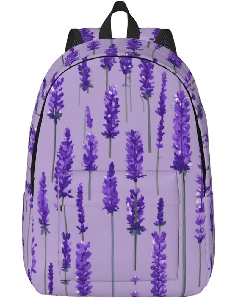 Lavender Stamp Print Casual Double Shoulder Daypack,Anti-Theft Travel Canvas Backpack For Men And Women Black Small $23.86 Ba...