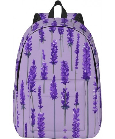 Lavender Stamp Print Casual Double Shoulder Daypack,Anti-Theft Travel Canvas Backpack For Men And Women Black Small $23.86 Ba...