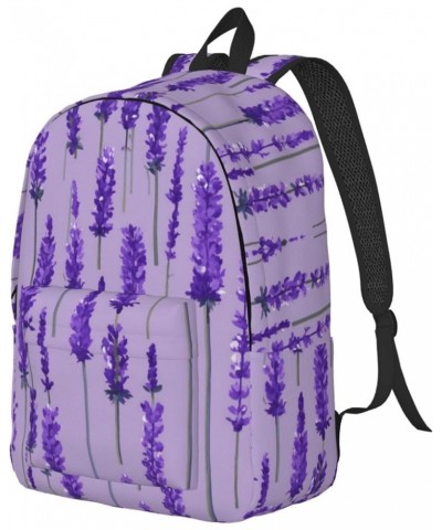 Lavender Stamp Print Casual Double Shoulder Daypack,Anti-Theft Travel Canvas Backpack For Men And Women Black Small $23.86 Ba...