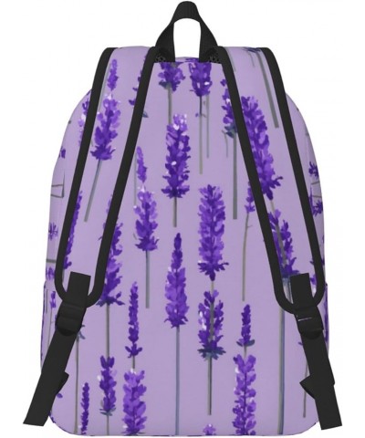 Lavender Stamp Print Casual Double Shoulder Daypack,Anti-Theft Travel Canvas Backpack For Men And Women Black Small $23.86 Ba...